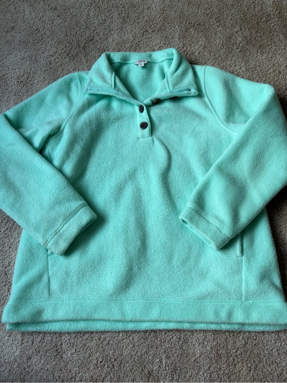 J. Crew Mint Green Fleece Pullover with Snap Collar